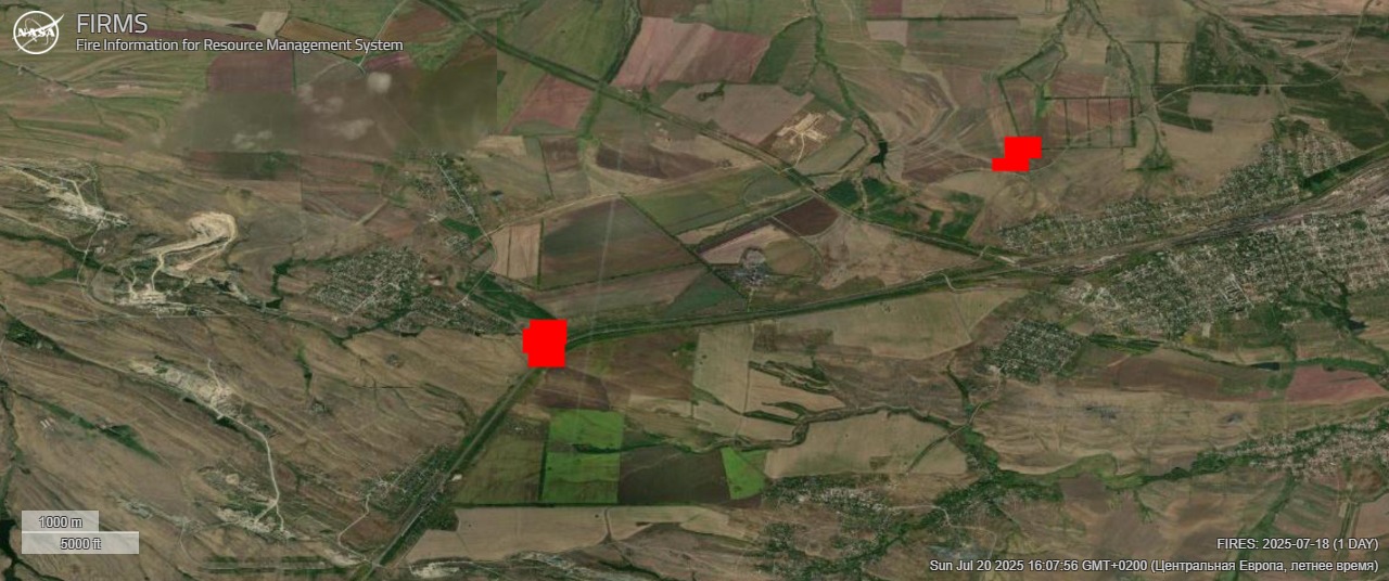 Пожар на подстанции "Замчалово" на спутниковом снимке NASA Firms