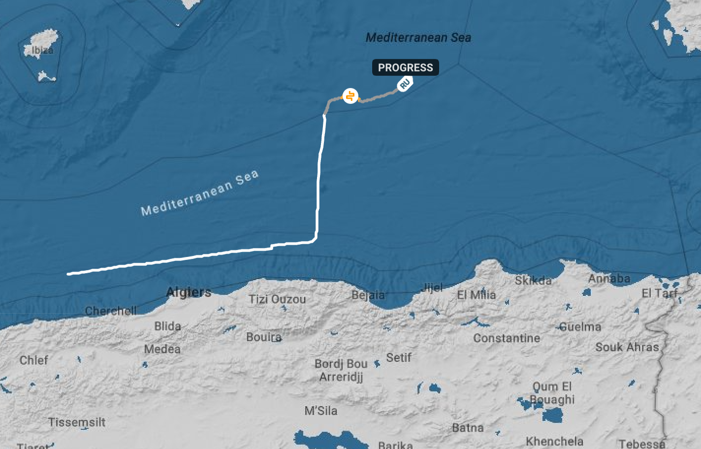 Местоположение дрейфа танкера «Прогресс»